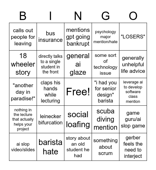 the leinecker lecture senior design experience Bingo Card