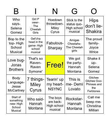 Disney Throwback Bingo Card