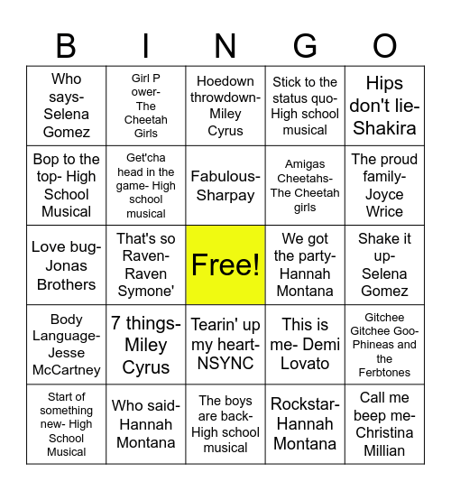 Disney Throwback Bingo Card