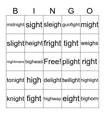 igh Bingo Card