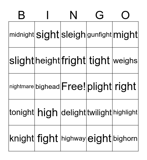 igh Bingo Card