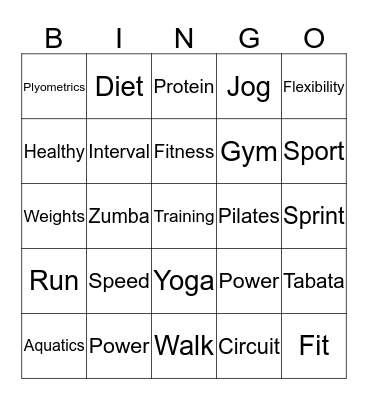 DCAC Fitness Bingo Card