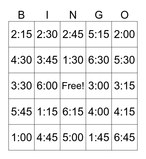 Time Bingo Card
