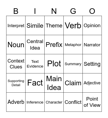 Vocabulary Bingo Card