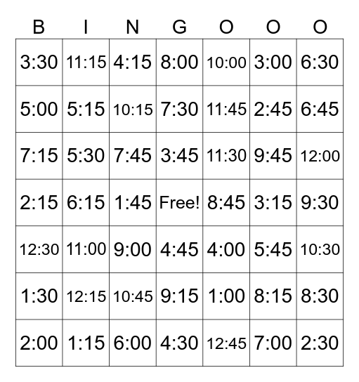 Time Bingo Card