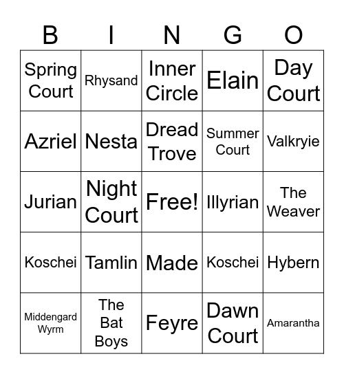 ACOTAR Bingo Card