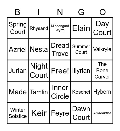 ACOTAR NIGHT Bingo Card