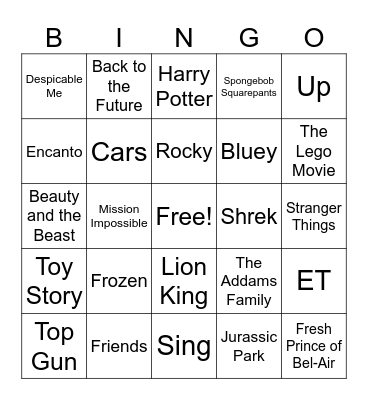 Name that Tune - Movie and TV Theme Songs Bingo Card