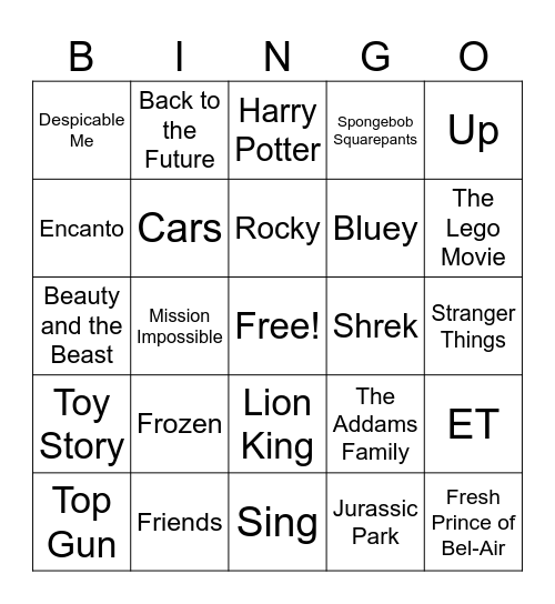 Name that Tune - Movie and TV Theme Songs Bingo Card