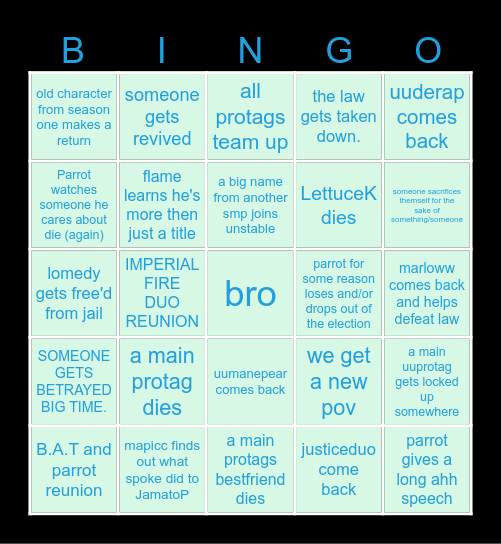 Unstable SMP 2026 BINGO Card