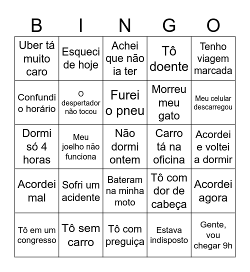 Cadê tu Davi? Bingo Card