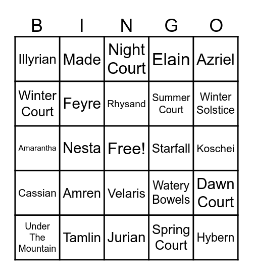 ACOTAR NIGHT Bingo Card