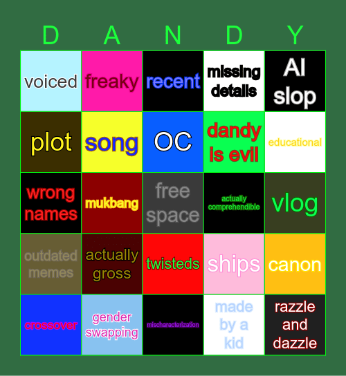 Dandy's World Brainrot Bingo Card