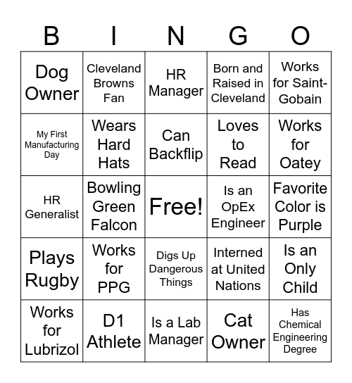 Manufacturing Day 2025 BINGO Lunch Bingo Card
