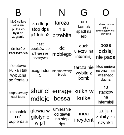 zuljan Bingo Card