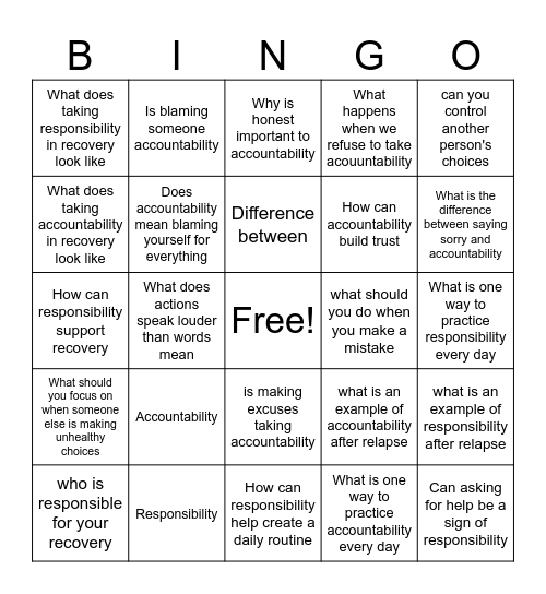 Accountability vs Responsibility Bingo Card