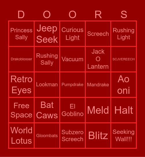 Entity Hunt Bingo Card