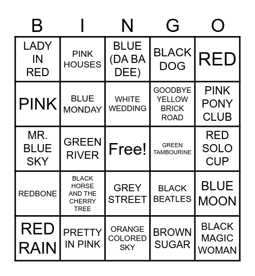 SUMMIT EVENTS BINGO SONGS WITH COLORS IN THE TITLE Bingo Card