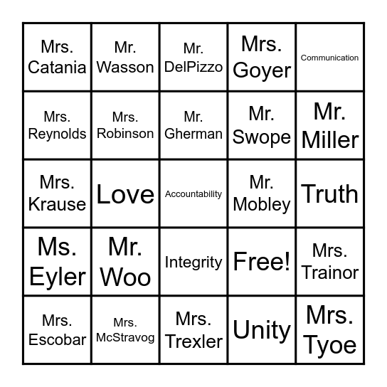 Spirit Week Bingo Card