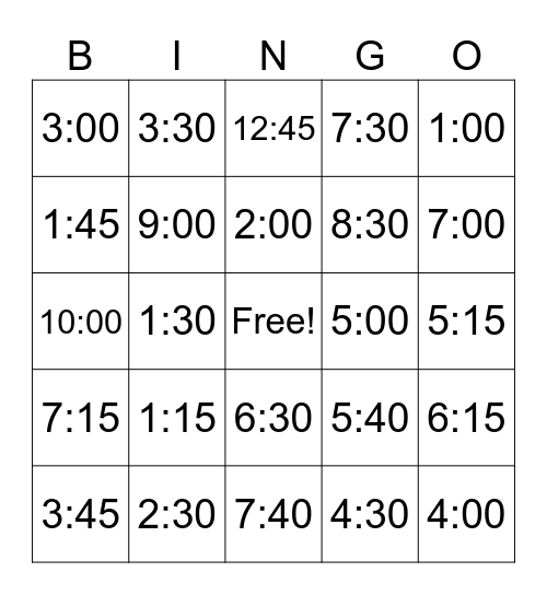 Spanish Times Bingo Card
