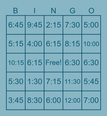 Telling Time Bingo Card