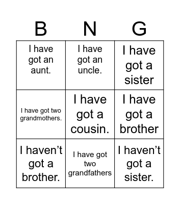 FAMILY Bingo Card