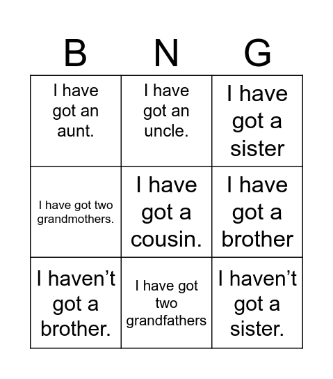 FAMILY Bingo Card