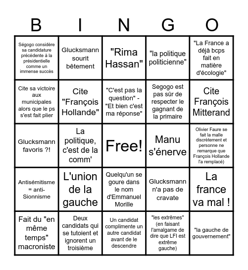 2ème débat du PS Bingo Card