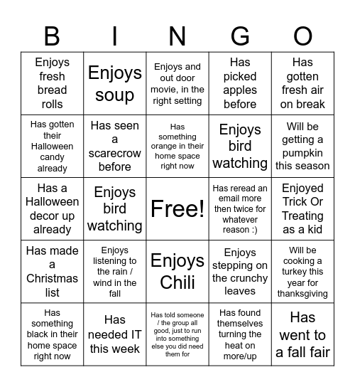 Fall into Fun Bingo Card