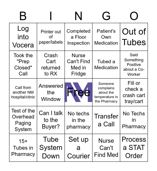 Pharmacy Bingo Card