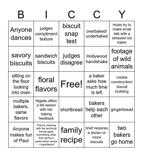 Biscuit Week 2026 Bingo Card