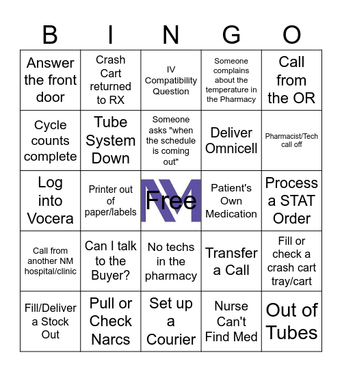 Pharmacy Bingo Card