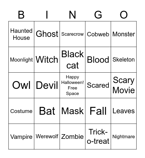 Halloween BINGO Card