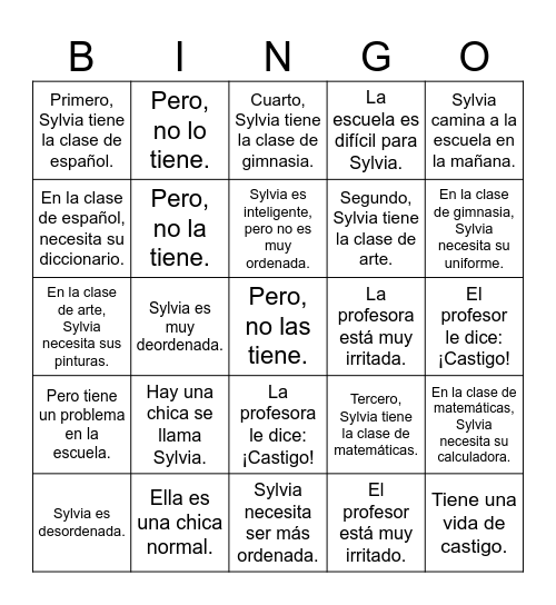 La chica desordenada Bingo Card