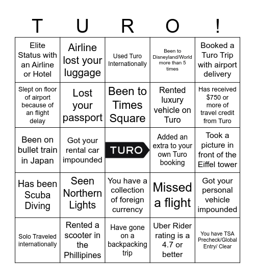 TURO! Bingo Card