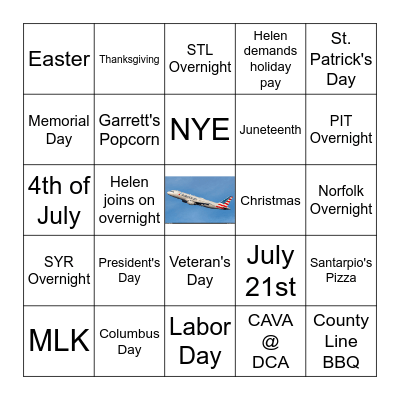 Abe's last trip around the sun with American Airlines Bingo Card