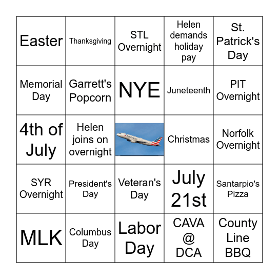 Abe's last trip around the sun with American Airlines Bingo Card