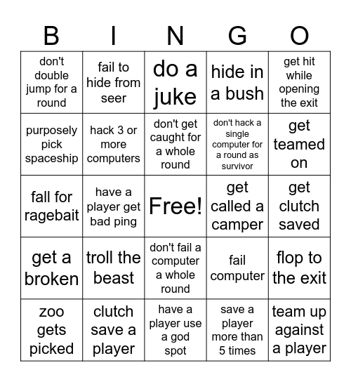 flee the facility bingo! Bingo Card