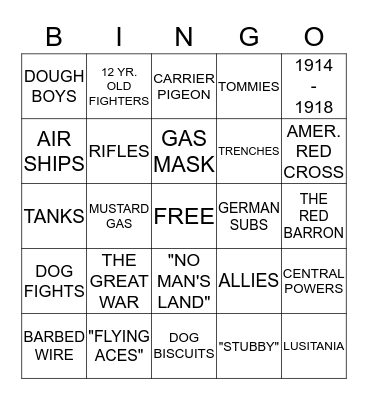 WORLD WAR i Bingo Card