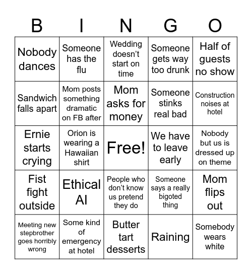 Wedding-o Bingo Card