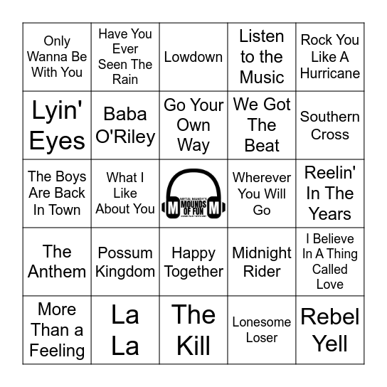 Rock Party Bingo Card