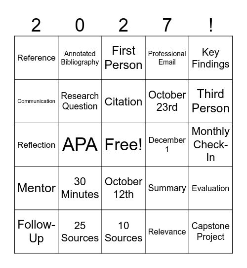 Senior Capstone Bingo Card