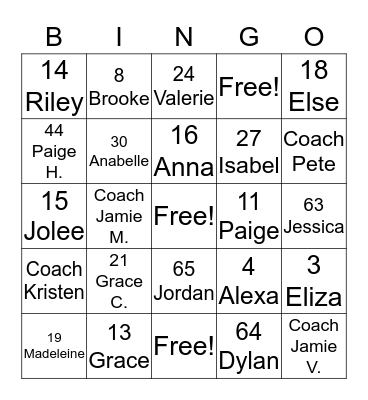 Panther Player Bingo Card