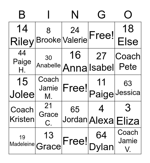 Panther Player Bingo Card