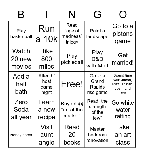 Derek 2026 Bingo Card