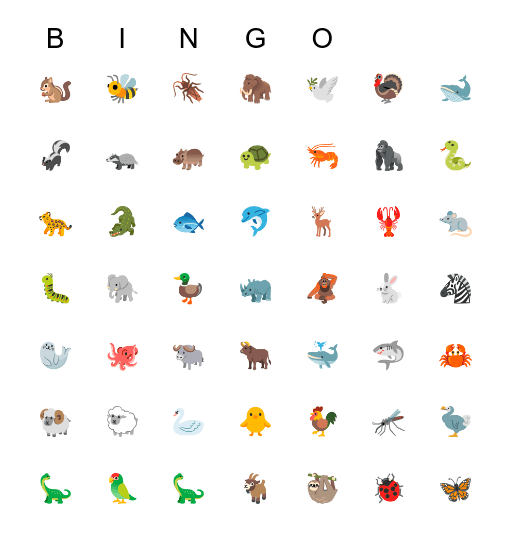Emoji Animal 123 Bingo Card