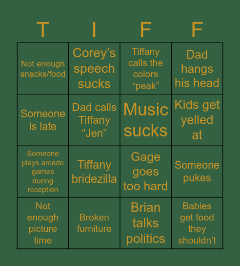 Dad N Tiff Wedding Bingo Card
