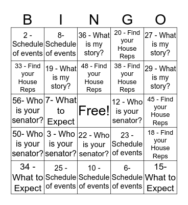 Advocacy Day Bingo Card