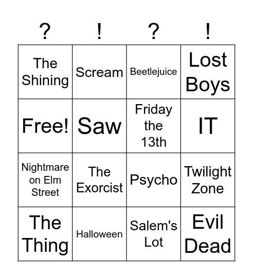 Iconic Horror Movie Themes Bingo Card