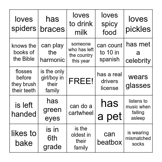 SBC TEENS BINGO! Bingo Card